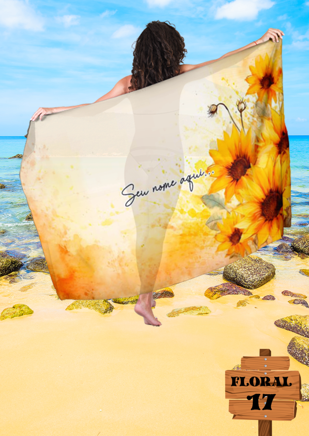 Canga de Praia Floral Personalizamos com nome 90x135cm FLORAL17 Personalizado