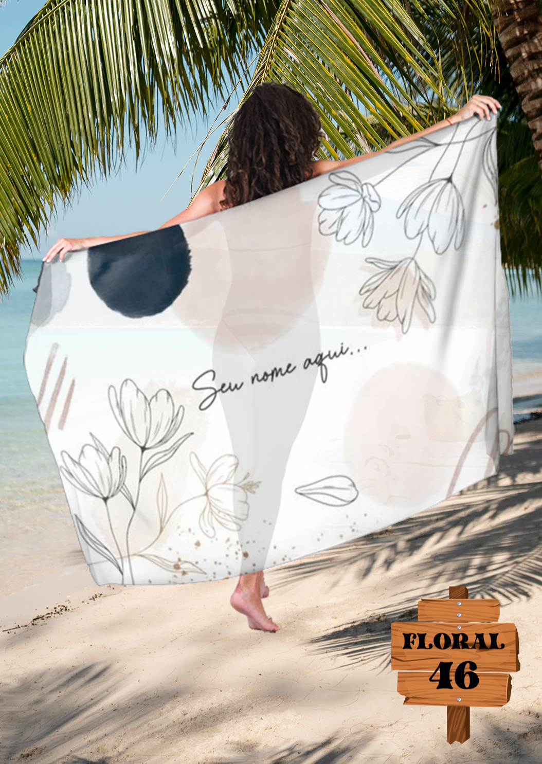 Canga de Praia Cópia de Floral Personalizamos com nome 90x135cm FLORAL46 Personalizado